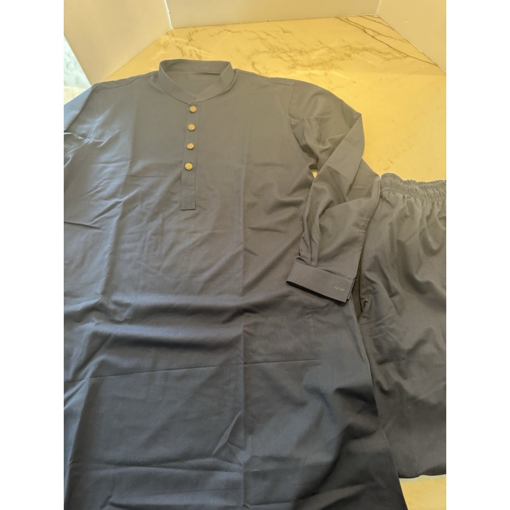 Men's Navy Blue Shalwar Kameez Kurta Pajama Set Large Traditional Islamic Wear
